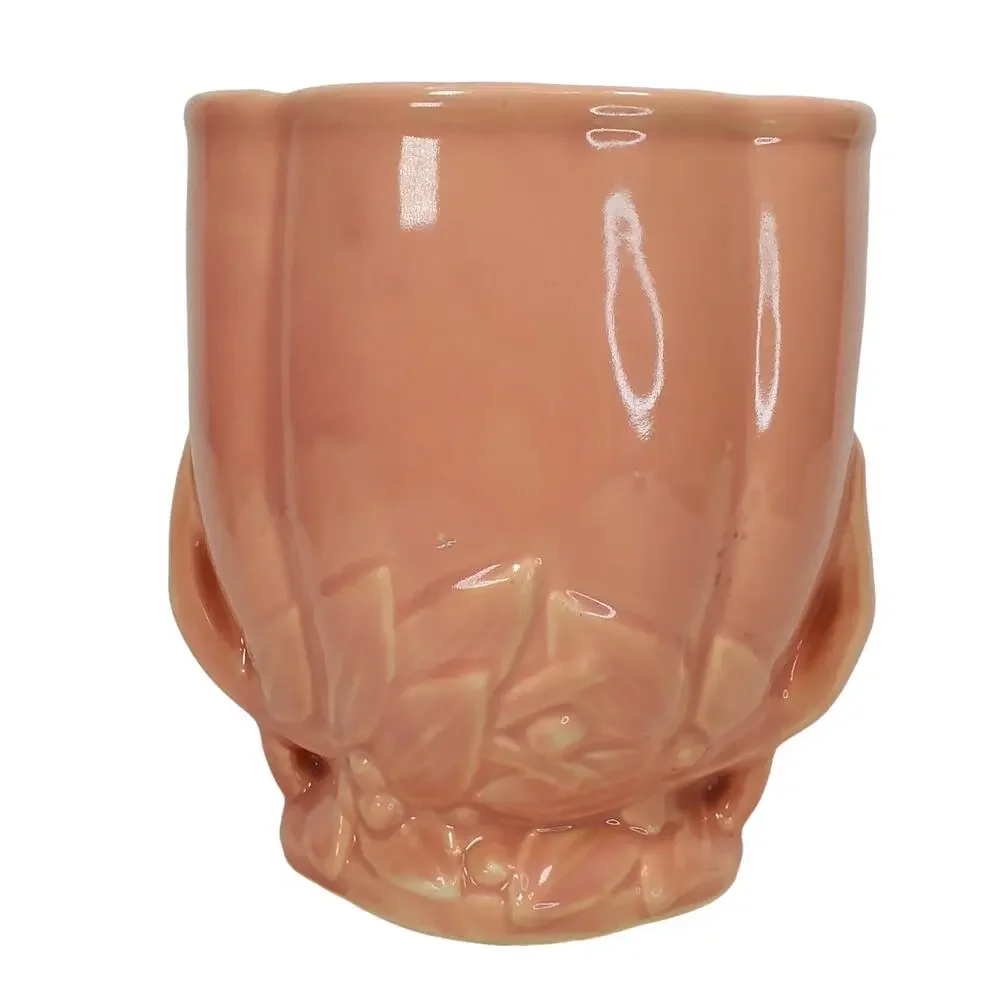 McCoy Pottery Vase Leaves and Berries Pink 7.25